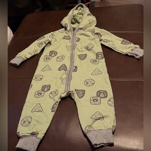 Carters 9 Month Boy’s Green Hooded One Piece with Patch Designs